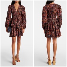 Ulla Johnson Lulu Pleated Cotton Tiered Mini Dress Rosefinch Abstract Ruffle 2