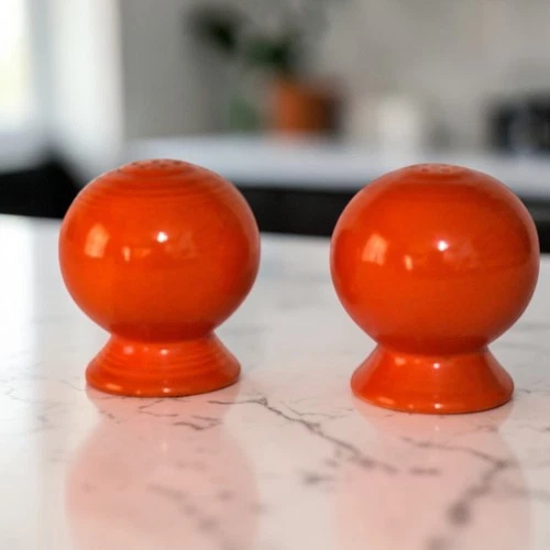 Vintage Fiesta Tangerine Orange Salt and Pepper Shakers Ball Shape Fiestaware