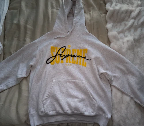 Supreme Felpa con Cappuccio in Ciniglia Ricamata Grigio Cenere M USATA