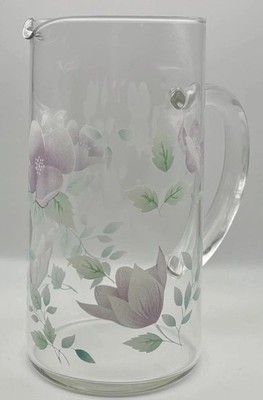 Vintage 1980s Luminarc Floralis France Glass Pitcher Lavender Floral 7.5 