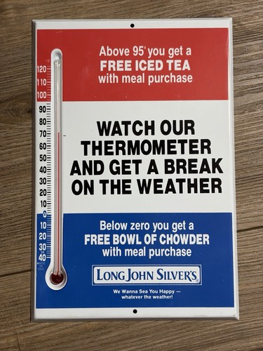 Vtg Original Long John Silvers Store Thermometer Advertising Sign USA 1980’s