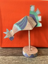 Handmade Wooden Primative  Chicken from Philippines,Pink,Purple and Blue 4.5x4”