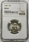 1955 Washington Silver Quarter 25c NGC MS 65 Mint State Uncirculated Coin