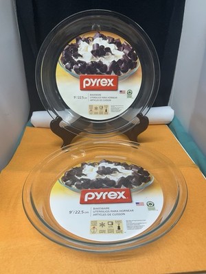 Pair Pyrex  Pie Plate 209 Baking Dish Pan 9in 23cm  Clear Flat Rim NOS