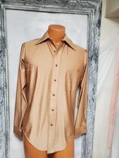Vtg S Van Heusen Qiana Nylon Shirt Mens clingy Fit Sexy 70s Dagger Collar Disco