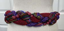 Vintage 80-90's Women's Belt MEDIUM Braided Elastic Wide Burgundy Purple 30"-35"