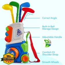 PJG Toddler Golf Set Blue Ages 1-5 Clubs Balls Cart Mat Gift