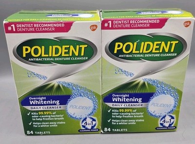 Antibacterial Denture Cleanser Overnight Whitening Daily Cleanser 84 Tablets 2PK
