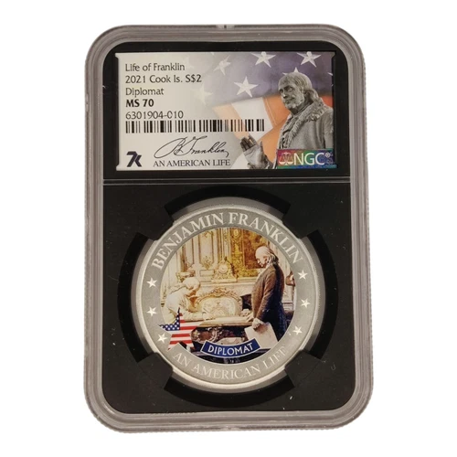2021 Cook Islands Silver $2 Life of Franklin: Diplomat NGC MS70 7B