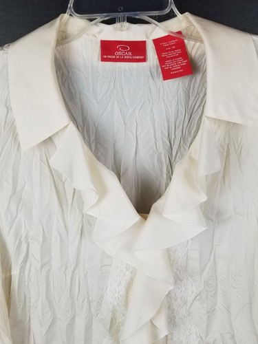 Oscar De La Renta Co. Para mujer Marfil Seda/Encaje Volantes Vestido Blusa Talla 16 - Imagen 3 de 8