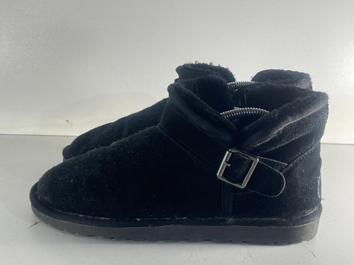 UGG Unisex Stiefel 9(43) gebraucht schwarz Wildleder Slipper Winter Schnee Schnalle Riemen Boot -A1