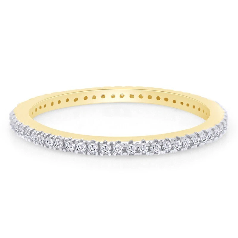 Banda de promesa apilable de eternidad de diamantes cultivados en laboratorio de 0,20 quilates en oro 925 y 10K, 14K Foto 2 de 4