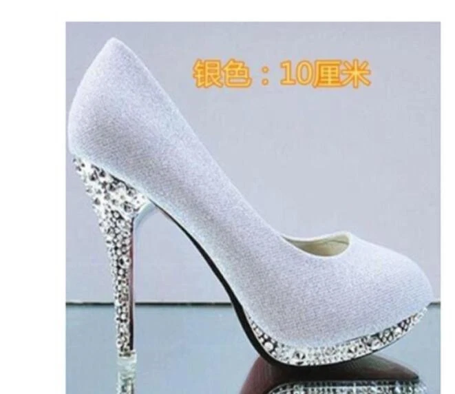7Color Gorgeous Wedding Bridal Evening Party Crystal High Heels Women Shoes BJ54 - Image 3 of 4