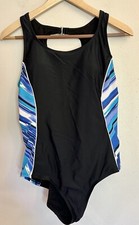 CATALINA Black w Blue One Piece Swimsuit Size XL 16/18 Padded Bra Back Clasp