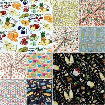 Essen und Trinken Baumwolle Patchwork Stoff Tee Wein Süßigkeiten Obst Gemüse Kräuter