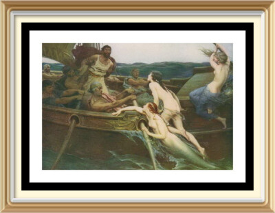 Old Vintage HERBERT DRAPER Art Print ULYSSES SIRENS Nude Women Mermaid
