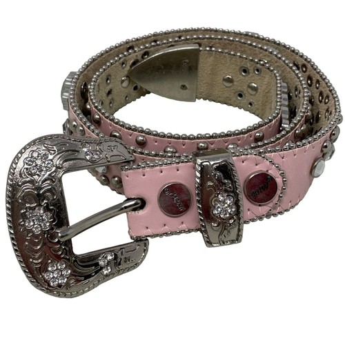 BHW Rhinestone Studded Western Belt Silver Tone Adjustable Cowgirl Medim Bling