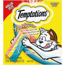 Creamy Puree Chicken, Salmon  Tuna Lickable Cat Treats, 12G Pouches 24 Pack 