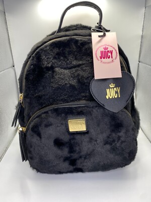 NEW Juicy By Juicy Couture Faux Fur Luxadelic Licorice Black Mini Backpack