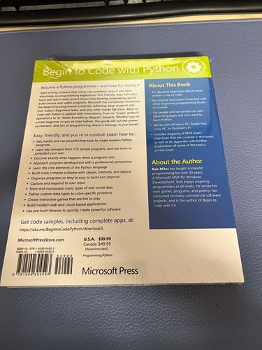 Begin to Code with Python by Rob Miles (2017, Trade Paperback) for sale ...