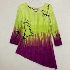 Parsley  Sage Green Purple Ombre Abstract Asymmetric Hem Stretch Top Small