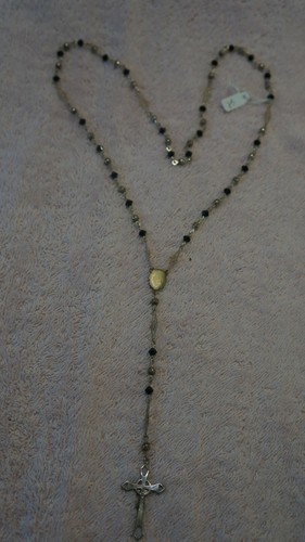 Sterling Silver .925 Cross Pendant Necklace 16" Chain with Black Onyx - Picture 5 of 6