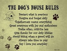 THE DOGS HOUSE RULES NOVELTY METAL DECORATIVE PARKING SIGN