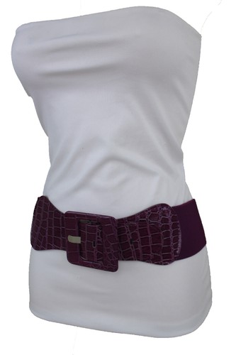 Women Fashion Elastic Dark Purple Belt Stretch Waistband Square Buckle XS S M - Bild 19 von 24