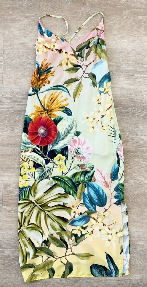 Vestido sin Mangas PQ SWIM Ella Estampado Botánico Floral Espalda Abierta Halter XS S 🌺 Foto 4 de 4