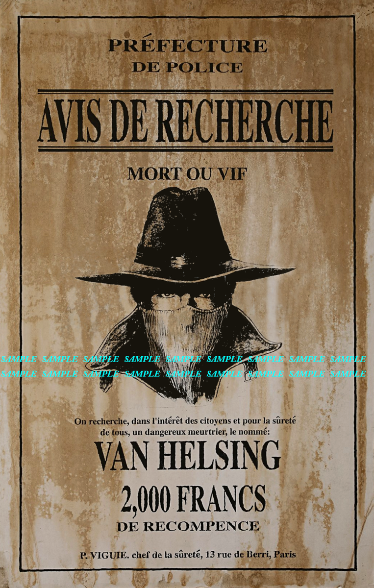 2004 Van Helsing Wanted Poster Prop 11x17 Hugh Jackman Kate