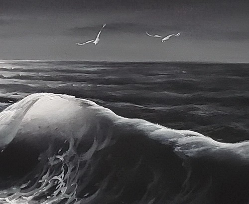 Ocean Wave - B/W #4DBS-7, 24x36, 100% Hand Painted Oil Painting on Canvas, - Picture 5 of 6