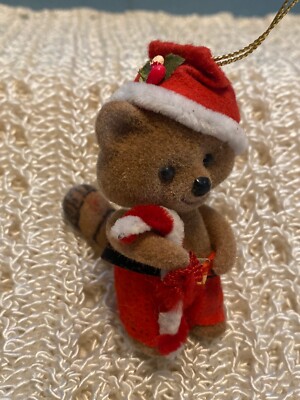 VTG MORGAN INC Flocked Ornament Britches The Raccoon, Fabric, Candycane (CB7)