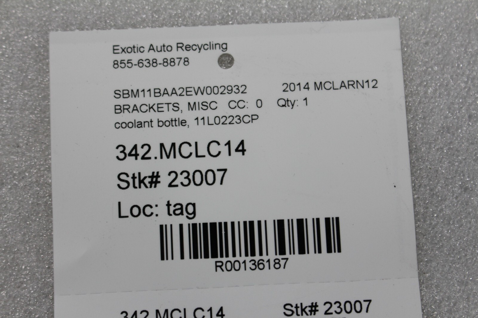Mclaren MP4-12C, Coolant Bottle Bracket, Used, P/N 11L0223CP