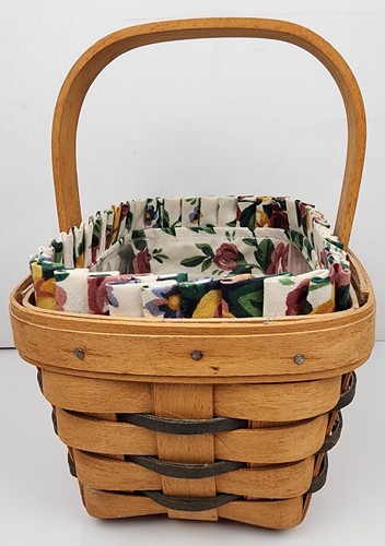 Vintage Longaberger Basket w/ Liner & Protector Small Handwoven Woven - Picture 2 of 13