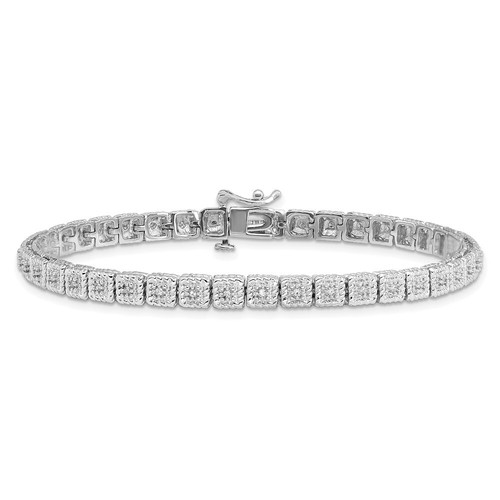 Sterling Silver Rhodium Plated Diamond Bracelet 7" for Women 8.34gm - Picture 3 of 4