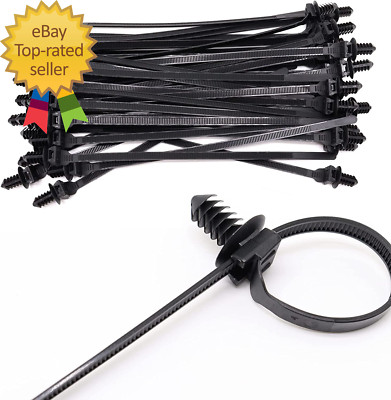 Push Mount Zip Ties, 8 Inch Cable Zip Tie Black Wire Tie with Push Pin Fir Tree