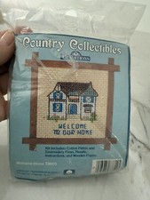 Vtg 80s Cross Stitch Welcome To Our Home frame kit Country Traditions 3x4