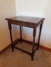 Antique 19 Cent Barley Twist Scallop Edge Oak Side Table. VGC. Del. Available