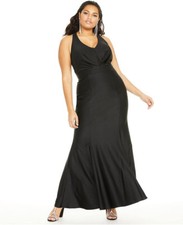 City Studio Womens Pleated Plunge V-Neck Gown, Black, 18W