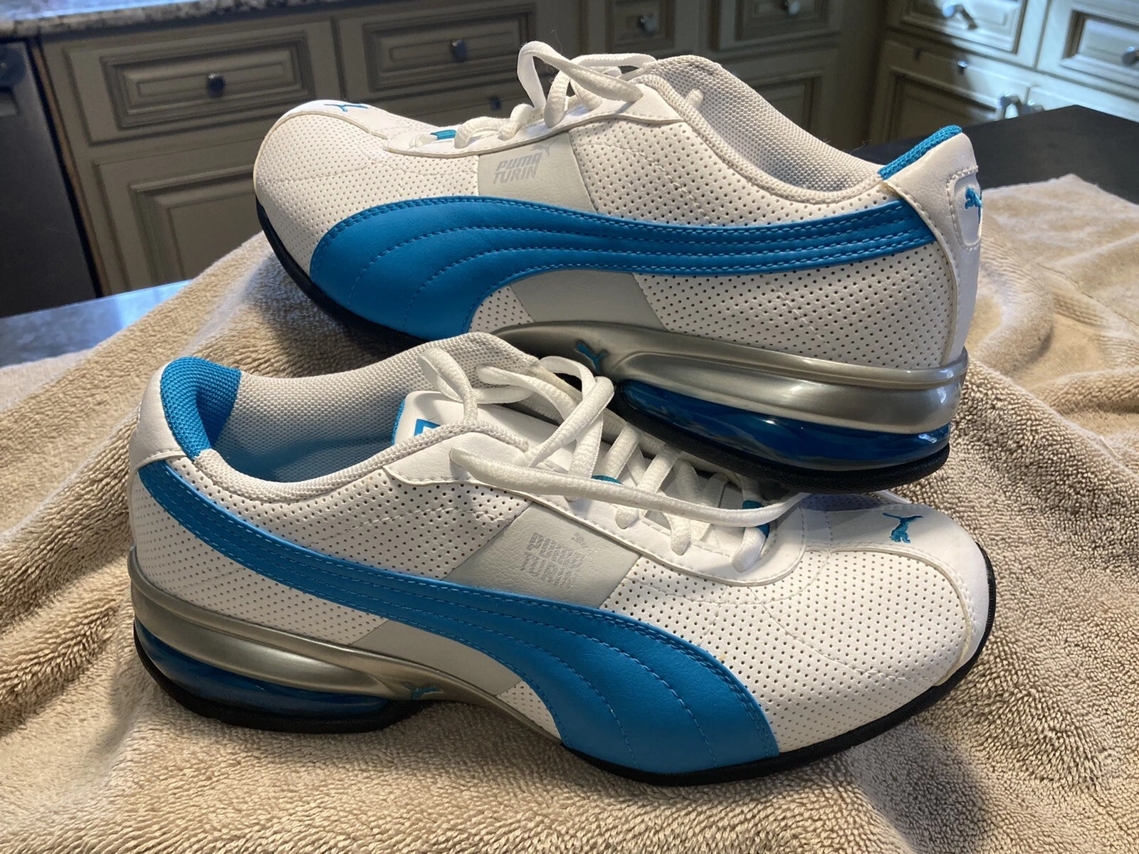 Puma Turin scarpe da corsa bianche blu in pelle 185239 da donna taglia 6 5