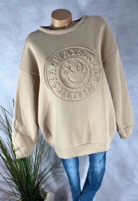 oversize Sweatshirt Pullover SMILE EMOJI Italy dick warm BEIGE 38