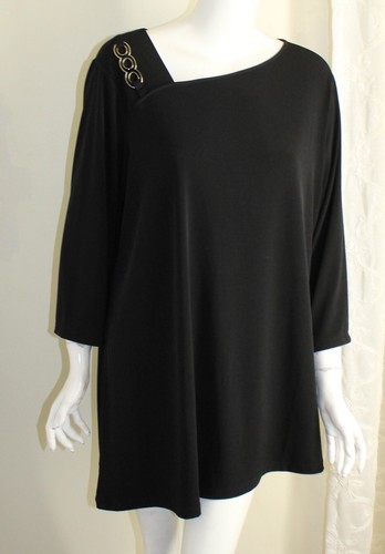 Gorgeous Susan Graver Sz 1X Black Liquid Knit Asymmetrical Hem Tunic Top - 第 7/7 張圖片