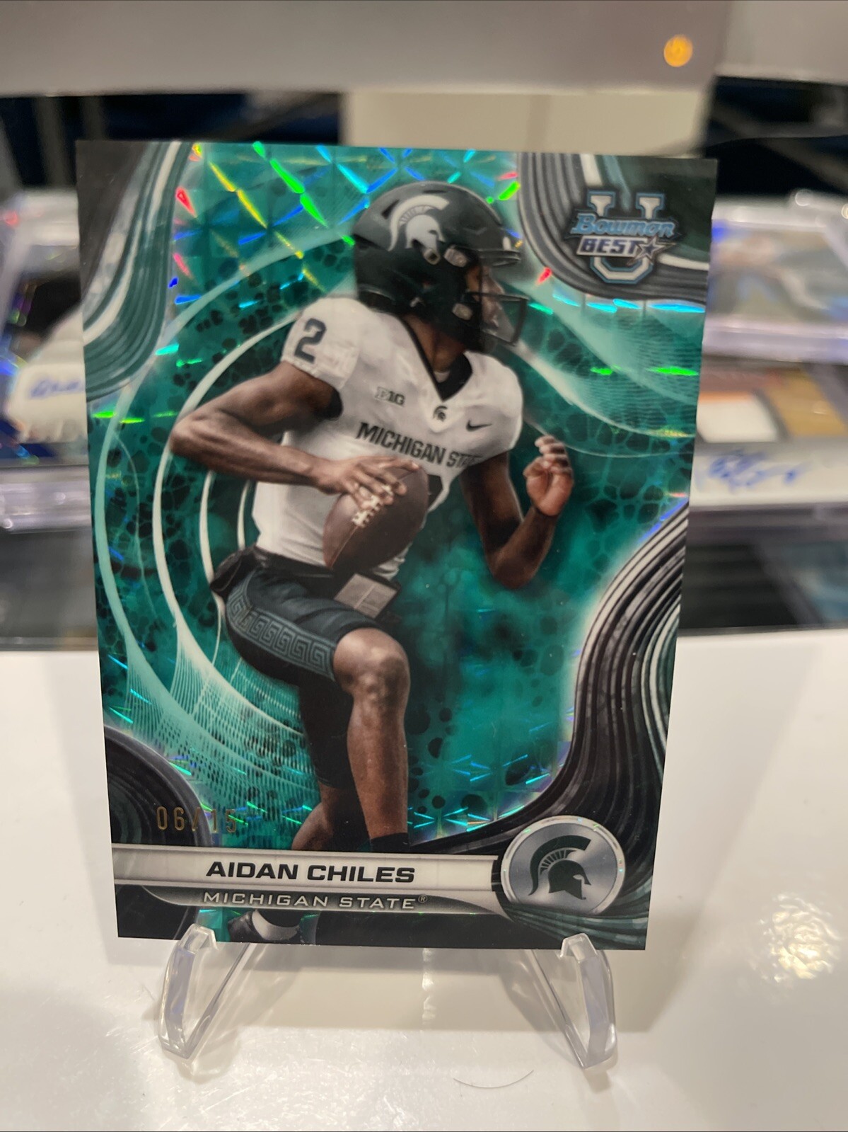 Bowman Best University AIDAN CHILES 2024 🔥 Teal Refractor /15 🔥 Michigan State