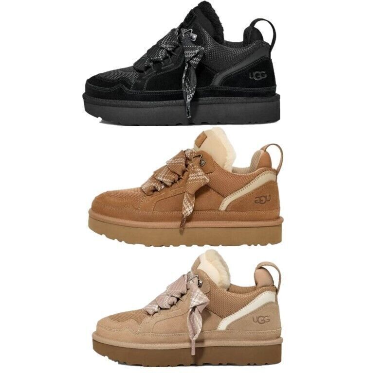 Wome's Shoes UGG LOWMEL Suede & Canvas Mid Top Sneakers Black/Brown/Sandy USUGGi