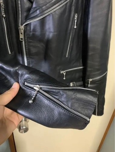 HORN WORKS RIDER JACKET DOUBLE L COW LEATHER Black SOLID From Japan - Picture 6 of 6