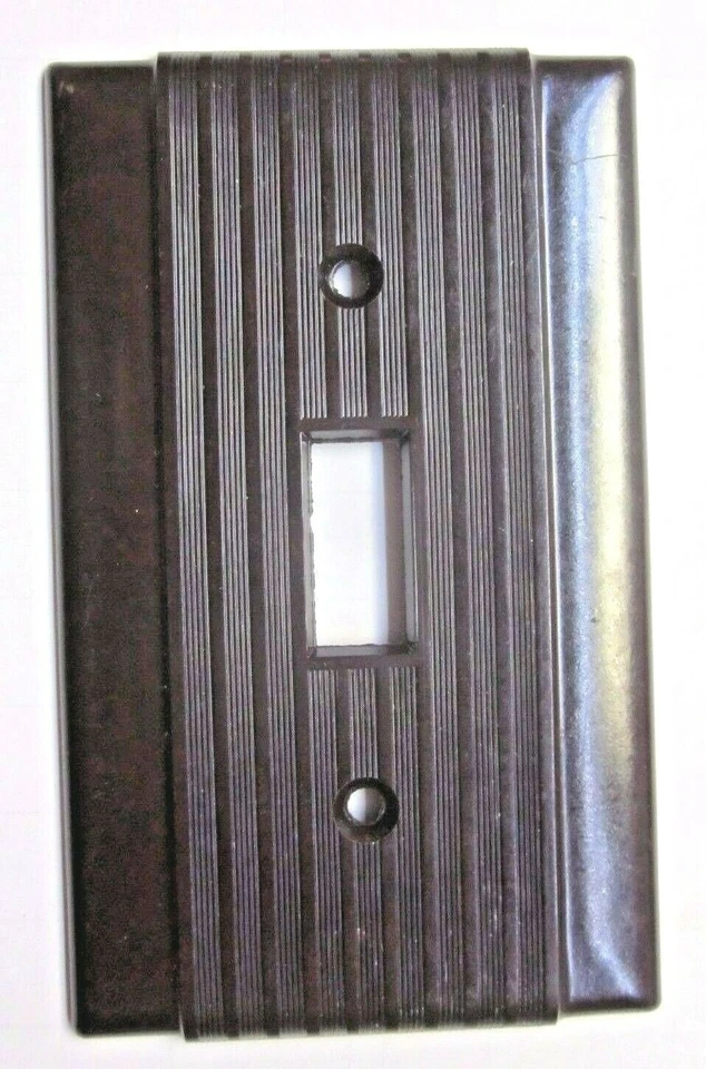 Uniline Hubbell Bryant EE. UU. 1940 Interruptor Placa Pared Cubierta Acanalada Marrón Baquelita MCM Foto 3 de 4