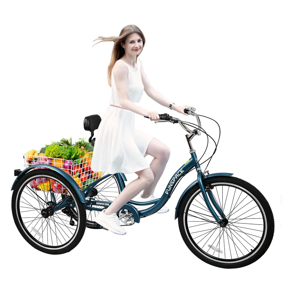 20"/24"/26" 7-Speed Adult Trike Tricycle 3-Wheel Bike w/ Basket for Shopping - Image 2 of 4