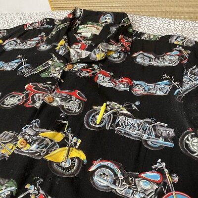 Paradise Found Hawaiian Aloha Shirt Men s XL Motorcycle Print Rayon  Black VTG