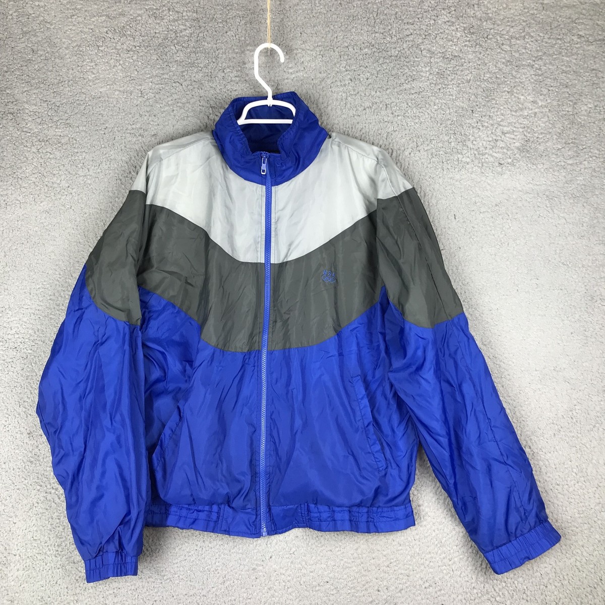 Vintage USA Olympic Jacket Mens Medium Blue Gray JC Penney Track