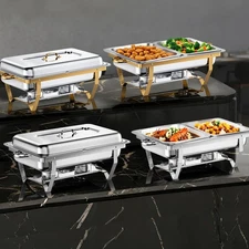 9Qt Chafing Dishes for Buffet 4 Pack [Half Size Food Pans] Chafing Dish Buffet